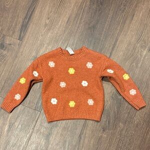 Kids Floral Knit Sweater - Rust and Yellow
